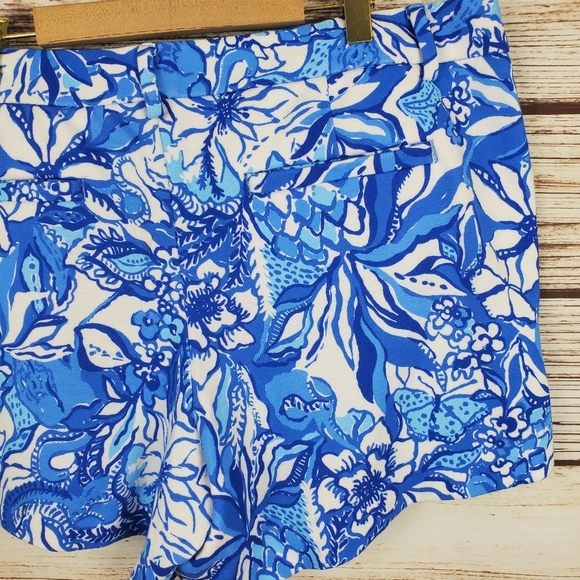 Lilly Pulitzer Womens Sz 12 Callahan Knit Blue Tang Flocking Fabulous 5" Shorts - Picture 8 of 11
